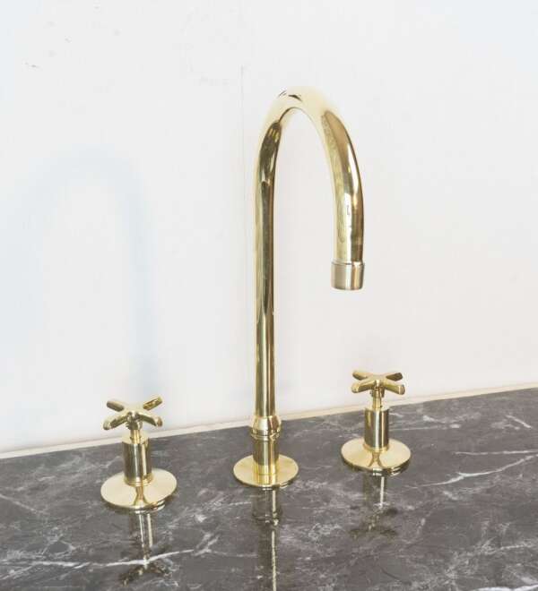 Handmade Widespread Unlacquered Brass Kitchen Faucet