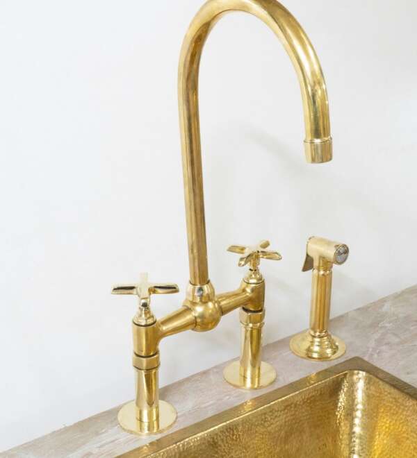 Unlacquered Brass Bridge Faucet With Hand Sprayer