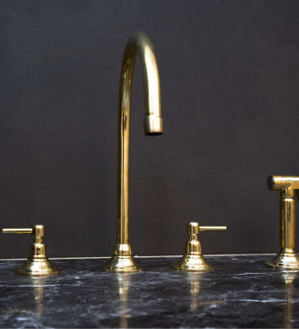 Unlacquered Brass Gooseneck Deck Mounted Kitchen Faucet