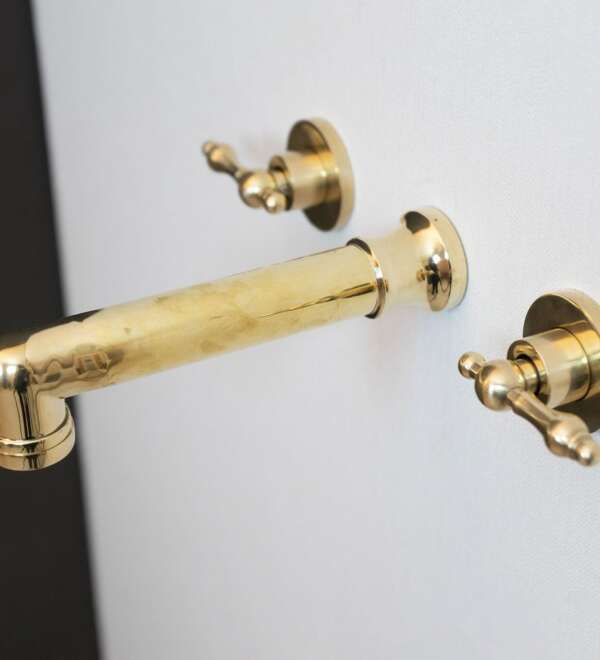Unlacquered Brass Wall Mounted Faucet With Lever Handles