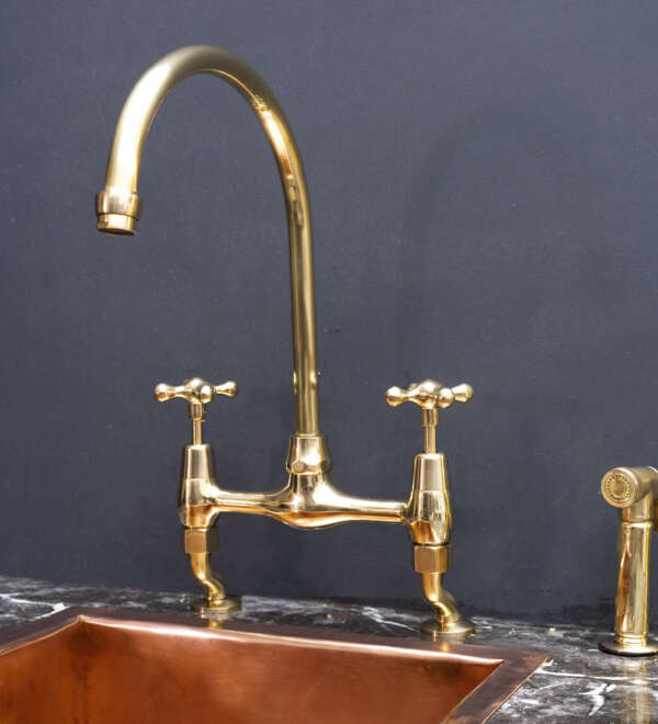 Unpainted Brass Kitchen Bridge Faucet