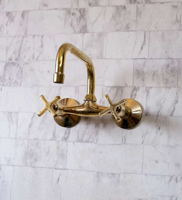 Wall Mounted Unlacquered Brass Faucet
