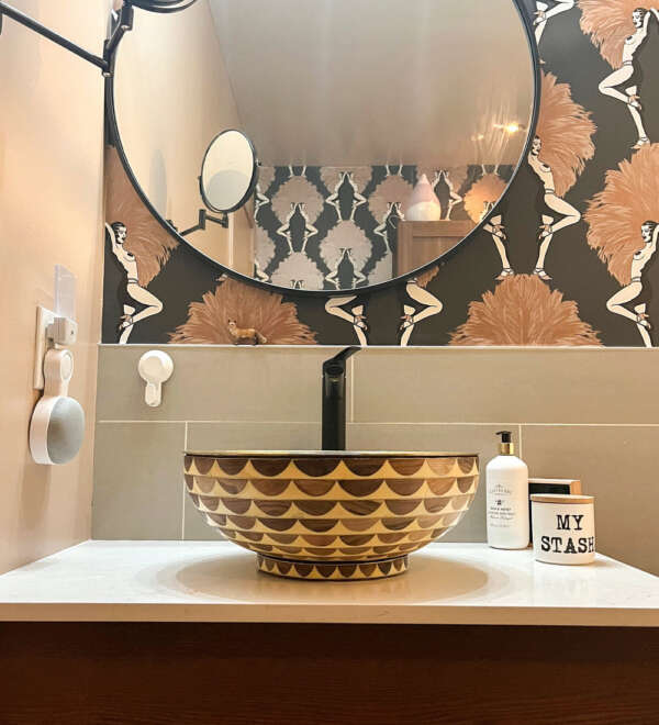 Wood & Brass Bathroom Vessel Sink